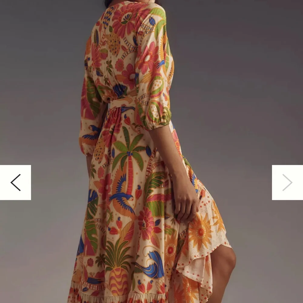 FARM Rio Long-Sleeve V-Neck Wrap Midi Dress - Picture 2 of 6